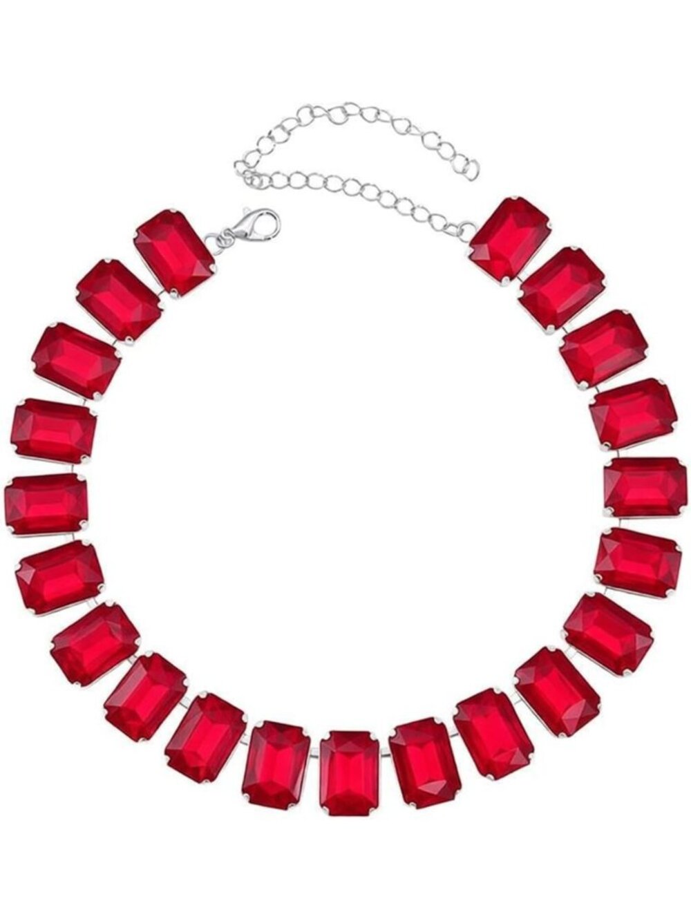 Elegant Oversized Octagon Cut Crystal Necklace, Adjustable Length, Rhodium